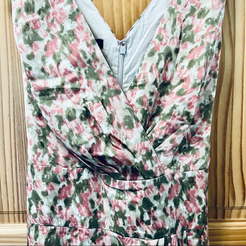 Talbots pink green white sleeveless cross bodice retro style midi dress 16 - Picture 4 of 10